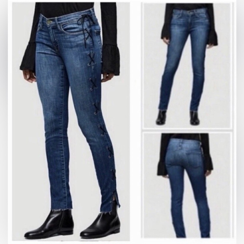 Frame Dark Wash Le Skinny De Jeanne Lace Up Sides Denim Jeans Women’s Size 26